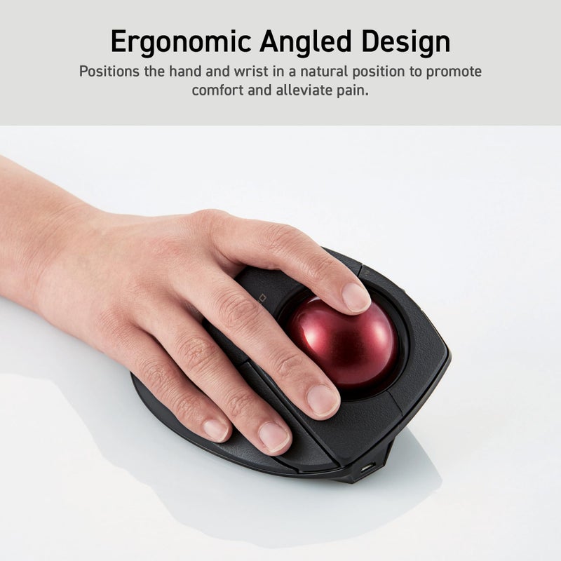 ELECOM DEFT PRO Trackball Mouse, Wired, Wireless, Bluetooth 3 Types Connection, Ergonomic Design, 8-Button Function, Red Ball, Windows11, MacOS (M-DPT1MRXBK) - Image 2